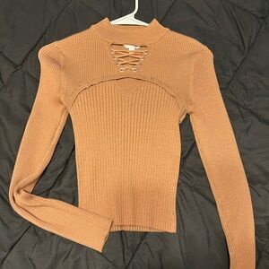 Stylish Tan Ribbed Women's Top